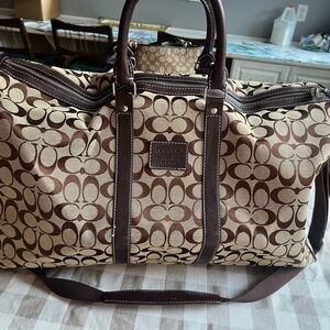 Coach Brown and Tan Signature Duffel Bag